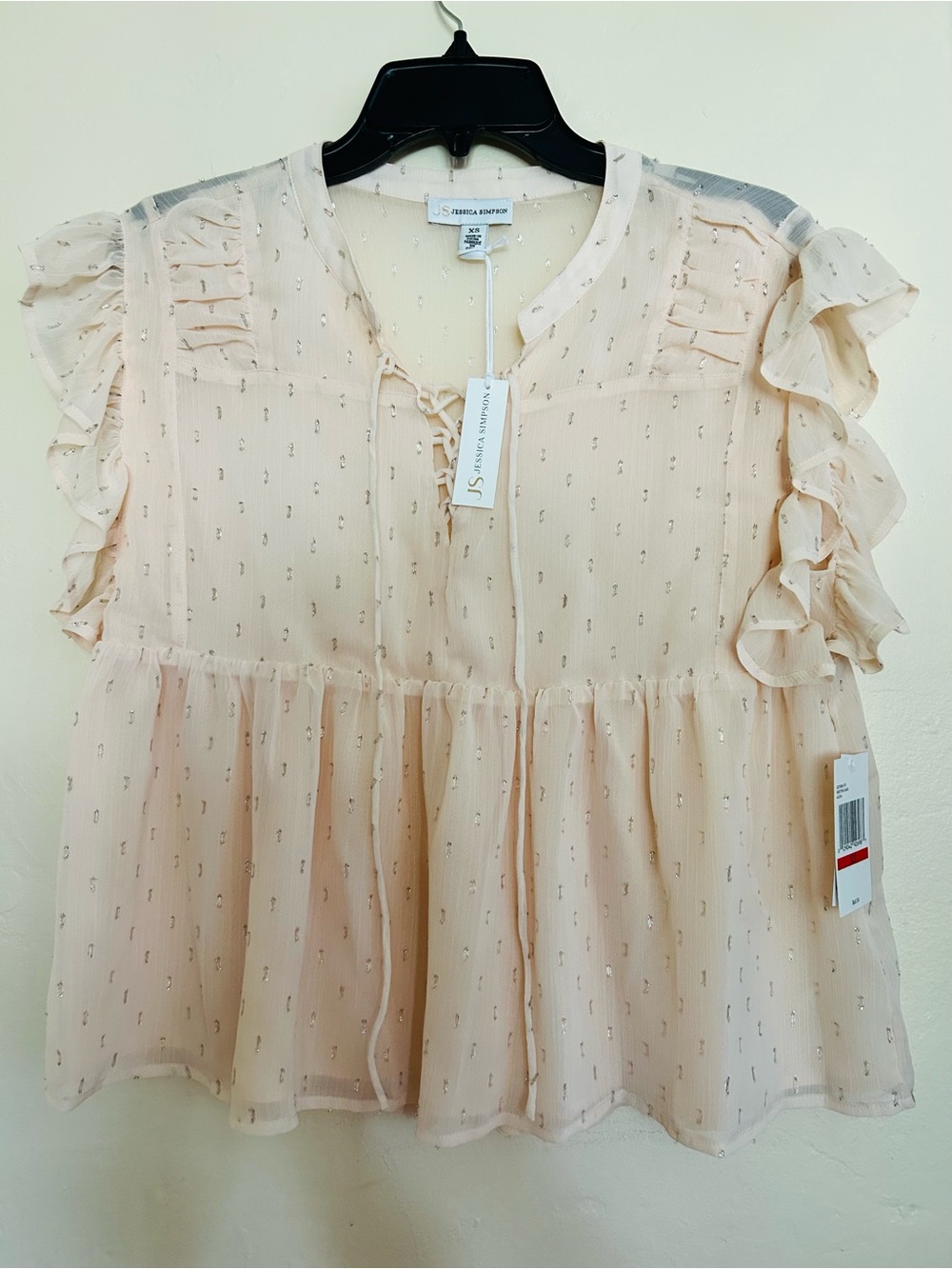 NWT Jessica Simpson Women's Cream Ruffle Sleeve Peplum Blouse